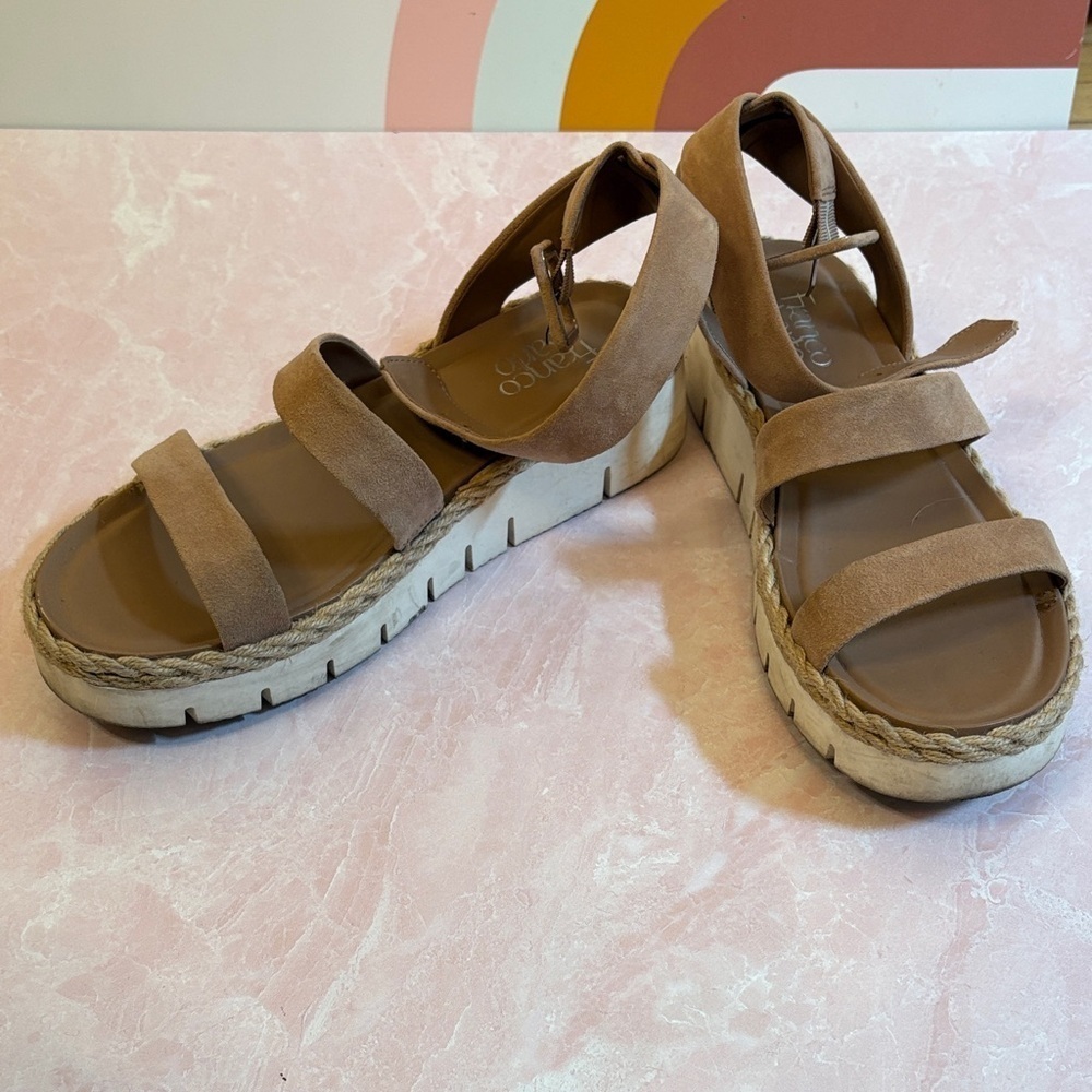 Franco Sarto Pink/Tan Suede Espadrille Sandals